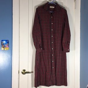 LL Bean Tartan Plaid Red Black Shirt Dress 16